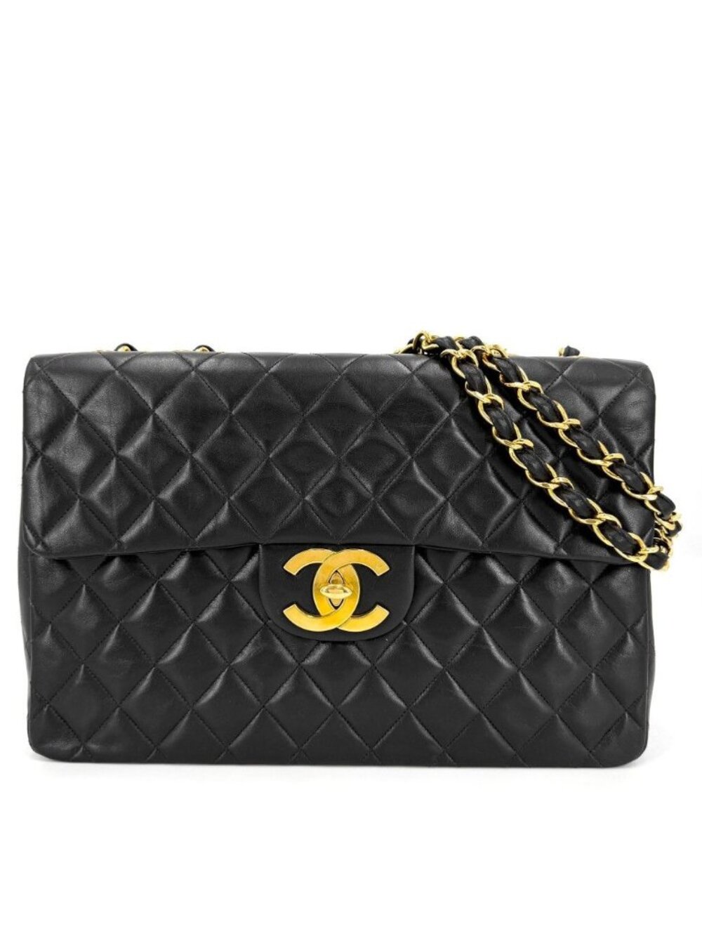 Chanel Shoulder Bag Maxi Quilted 34 CC Logo Double Chain Crossbody Turnlock